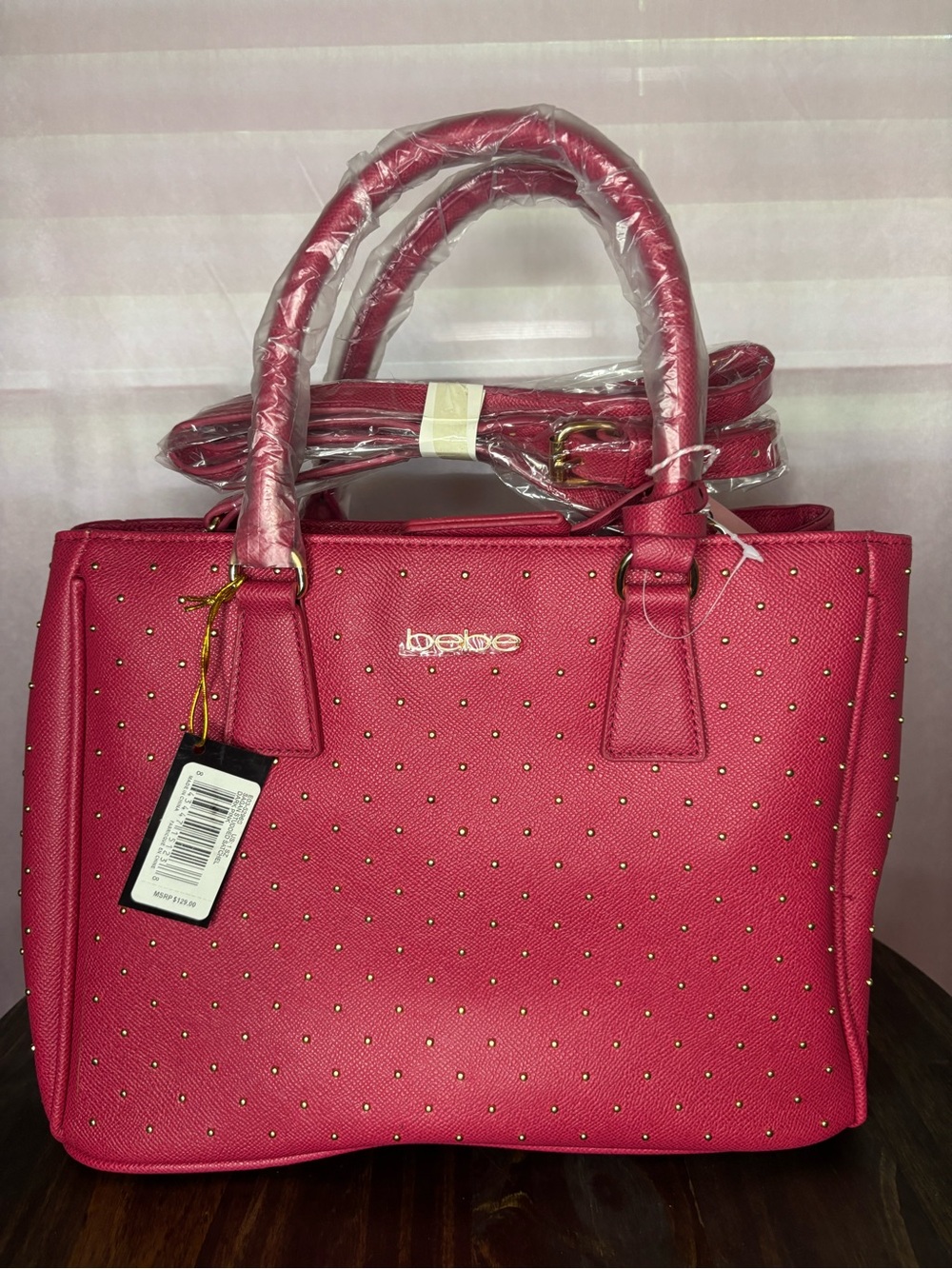 bebe Hot Pink Studded Satchel